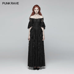 WQ-391 Gorgeous Off Shoulder Victorian Lace Long Dress?-??Punk Rave Clothing
