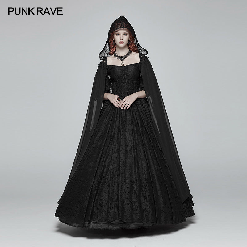 WY-959 Gothic Hooded Chiffon Cape Long Coat?-??Punk Rave Clothing