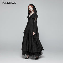 WQ-401 Sexy Goth Lace-up V Neck Long Sleeves Long Dress?-??Punk Rave Clothing