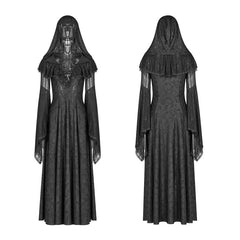 WQ-401 Sexy Goth Lace-up V Neck Long Sleeves Long Dress?-??Punk Rave Clothing