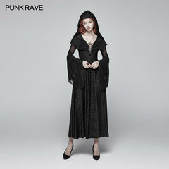 WQ-401 Sexy Goth Lace-up V Neck Long Sleeves Long Dress?-??Punk Rave Clothing