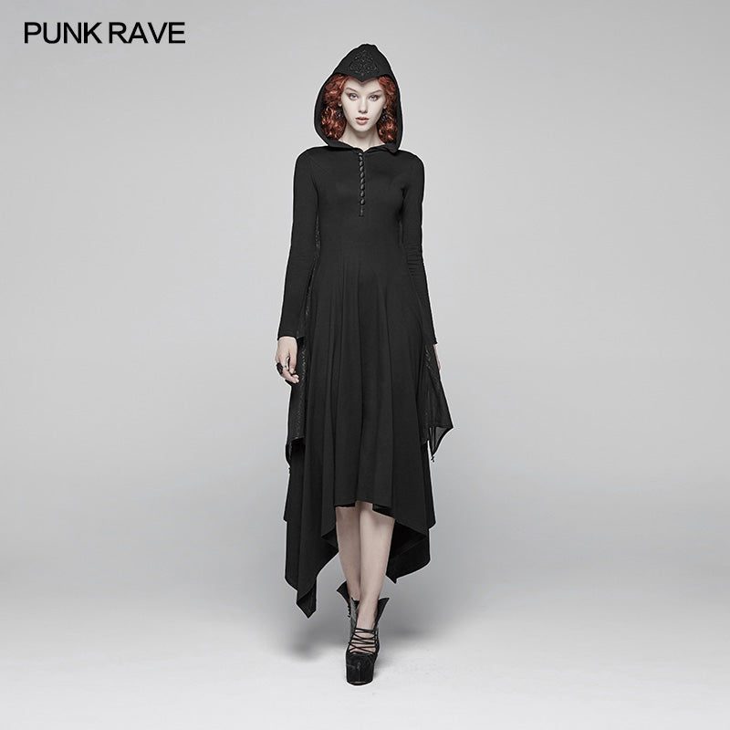 WQ-375 Gothic Bat Wing Hooded Long Sleeves Asymmetrical Dress?-??Punk Rave Clothing