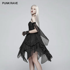 WLQ-089 Lolita black Off Shoulder Irregular Hem Elf Dress?-??Punk Rave Clothing