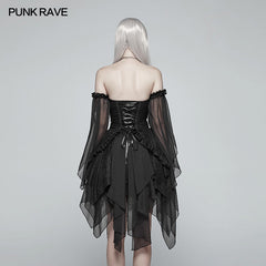 WLQ-089 Lolita black Off Shoulder Irregular Hem Elf Dress?-??Punk Rave Clothing