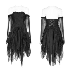 WLQ-089 Lolita black Off Shoulder Irregular Hem Elf Dress?-??Punk Rave Clothing