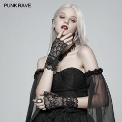 WS-285 Gothic black Lace Tulle Glove - One Pair?-??Punk Rave Clothing