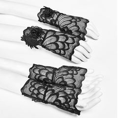 WS-285 Gothic black Lace Tulle Glove - One Pair?-??Punk Rave Clothing