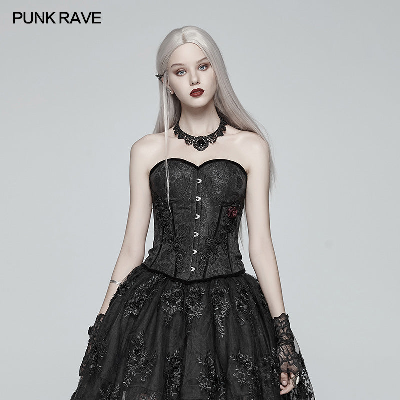 WY-975 Gothic Sweetheart Neck Jacquard Corset?-??Punk Rave Clothing
