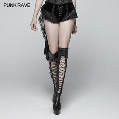 WK-354 Gothic Swallow Tail Dress Shorts With Lace Pleat Streamers?-??Punk Rave Clothing