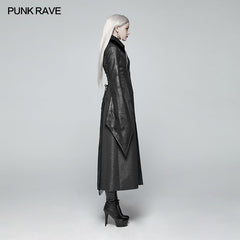 WY-984 Gothic Judge Standing Collar PU Long Coat?-??Punk Rave Clothing