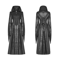 WY-984 Gothic Judge Standing Collar PU Long Coat?-??Punk Rave Clothing