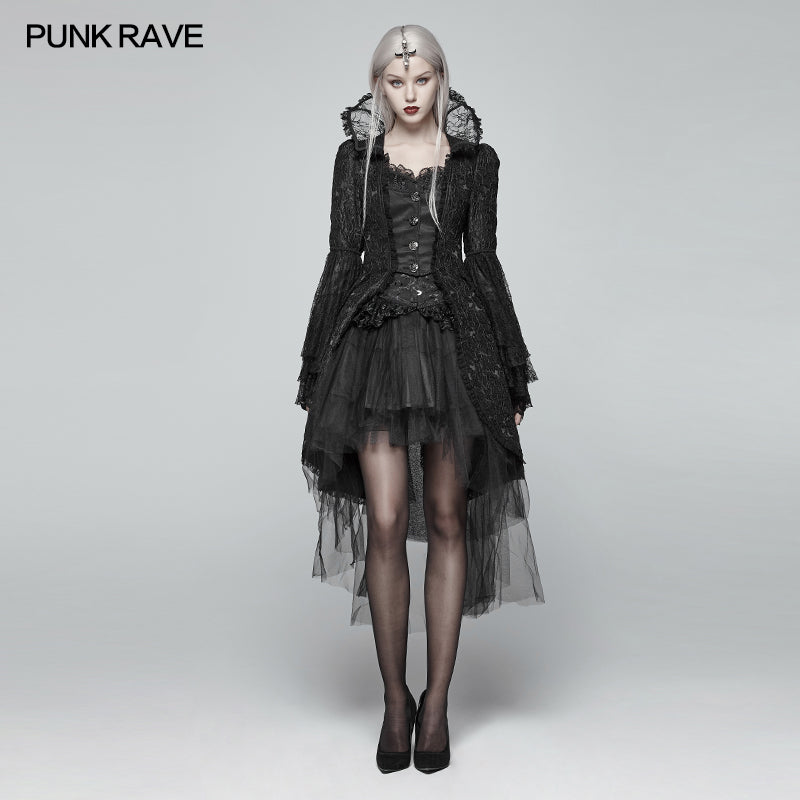 WY-1022 Gothic Translucent Standing Collar Lace Dress Coat?-??Punk Rave Clothing