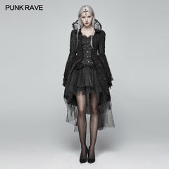 WY-1022 Gothic Translucent Standing Collar Lace Dress Coat?-??Punk Rave Clothing