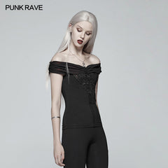 OT-545 Gothic Off-shoulder Short T-shirt?-??Punk Rave Clothing