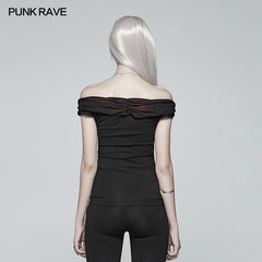 OT-545 Gothic Off-shoulder Short T-shirt?-??Punk Rave Clothing