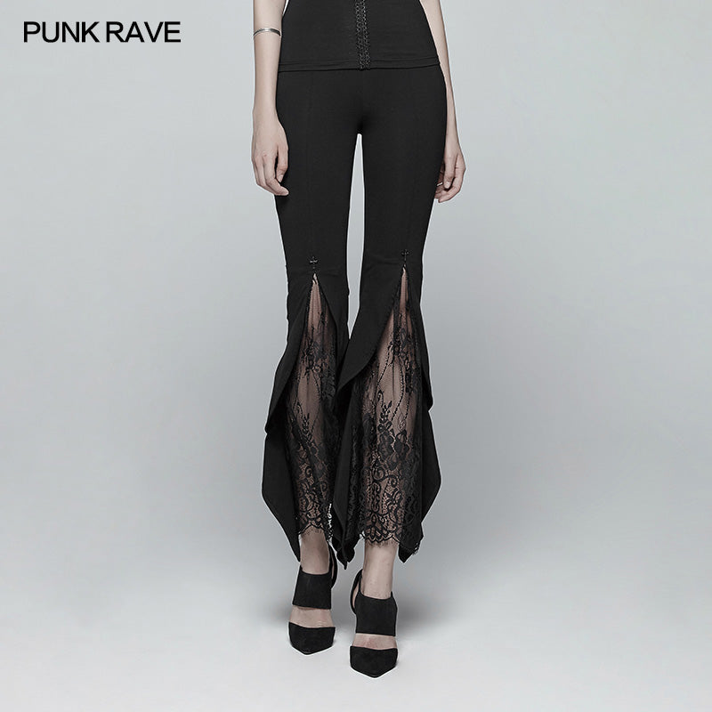 WK-347 Gothic Flared Lace Leggings For Women With Cross Decoration?-??Punk Rave Clothing