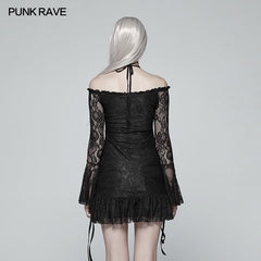 WT-552 Gothic Off Shoulder Halter Neck Horn Sleeves Lace Mini Shirt?-??Punk Rave Clothing