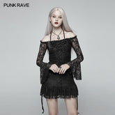 WT-552 Gothic Off Shoulder Halter Neck Horn Sleeves Lace Mini Shirt?-??Punk Rave Clothing
