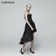 WQ-387 Gothic Strapless High Low Dress With Detachable Shoulder Strap?-??Punk Rave Clothing