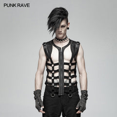 WT-565 Men Punk Personality Skeleton PU Vest?-??Punk Rave Clothing