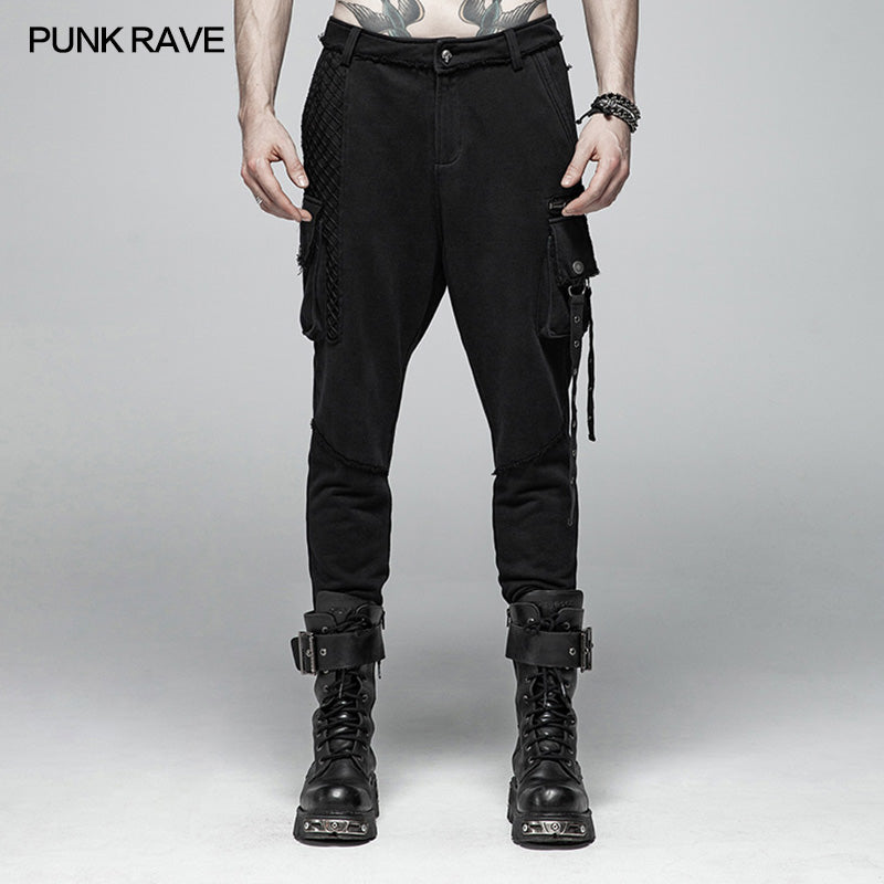 WK-364 Punk Dark Knit Trousers Carrot Pants With Three-dimensional Pockets Decoration?-??Punk Rave Clothing