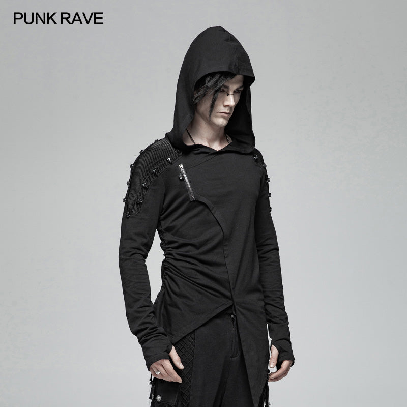 WT-562 Dark Punk Hooded Thin Asymmetry Sweatshirt For Men?-??Punk Rave Clothing