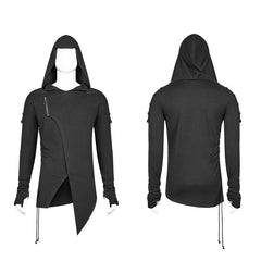 WT-562 Dark Punk Hooded Thin Asymmetry Sweatshirt For Men?-??Punk Rave Clothing