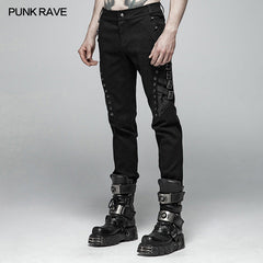 WK-365 Men Punk Water-washed Elastic Trousers?-??Punk Rave Clothing