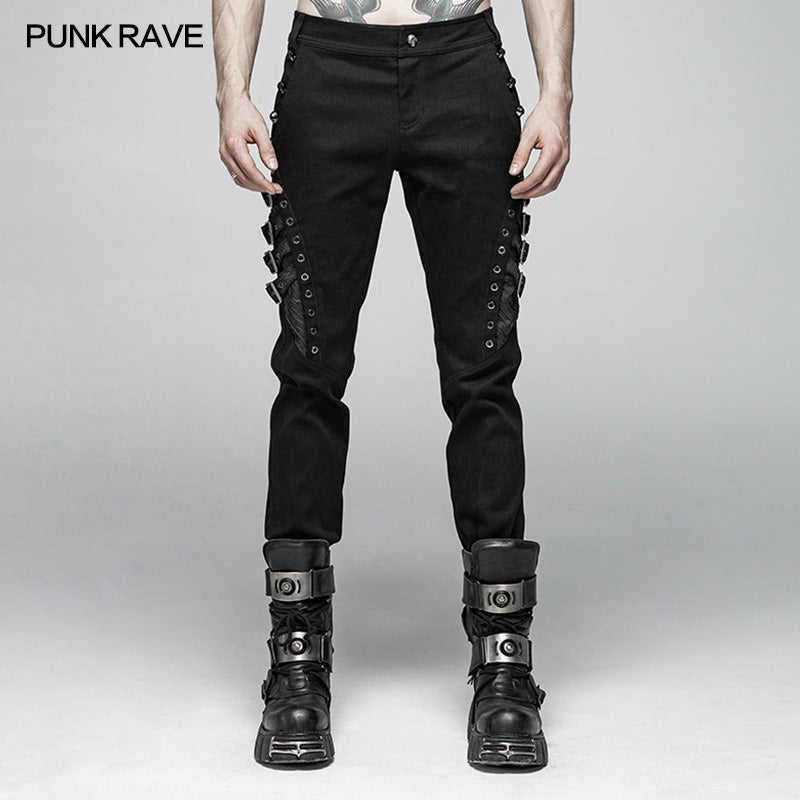 WK-365 Men Punk Water-washed Elastic Trousers?-??Punk Rave Clothing