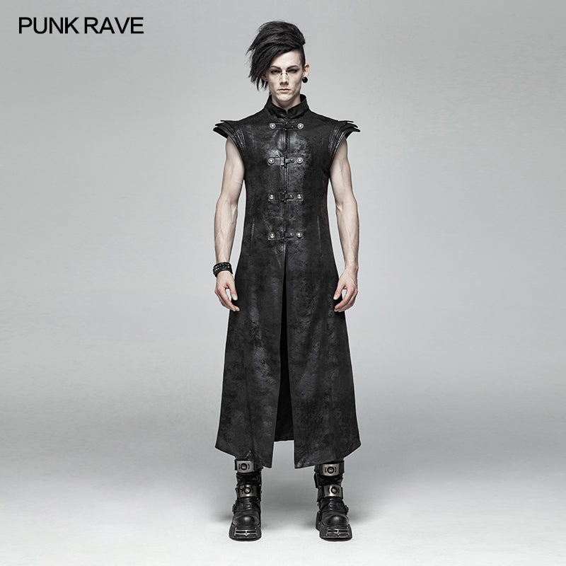 WY-1018 Punk Armor Long Vest Coat With PU Leather Buckle?-??Punk Rave Clothing