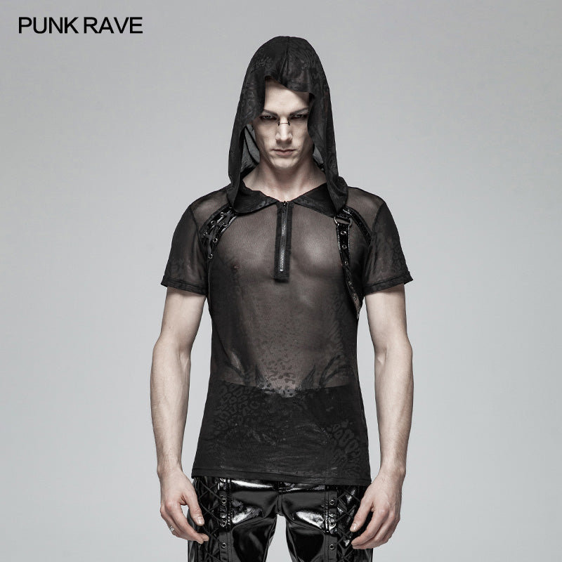 WT-566 Punk Perspective Hooded Tulle T-shirt?-??Punk Rave Clothing