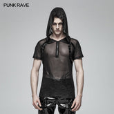 WT-566 Punk Perspective Hooded Tulle T-shirt?-??Punk Rave Clothing