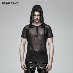 WT-566 Punk Perspective Hooded Tulle T-shirt?-??Punk Rave Clothing