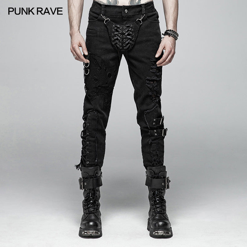 WK-368 Men Punk Vintage Trousers With Detachable Personality Cover?-??Punk Rave Clothing