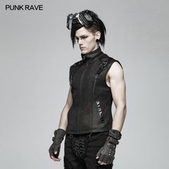 WY-1002 Handsome Punk Standing Collar Zipper Vest For Men?-??Punk Rave Clothing