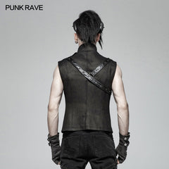 WY-1002 Handsome Punk Standing Collar Zipper Vest For Men?-??Punk Rave Clothing