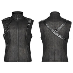 WY-1002 Handsome Punk Standing Collar Zipper Vest For Men?-??Punk Rave Clothing