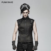 WY-1002 Handsome Punk Standing Collar Zipper Vest For Men?-??Punk Rave Clothing