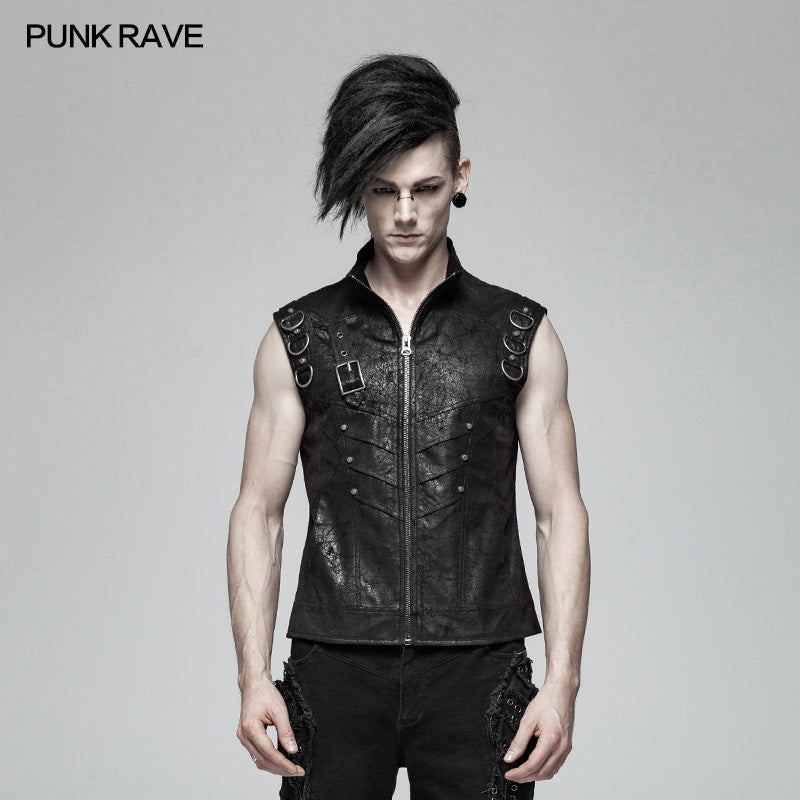 WY-990 Men Punk Standing Collar Sleeveless Vest?-??Punk Rave Clothing