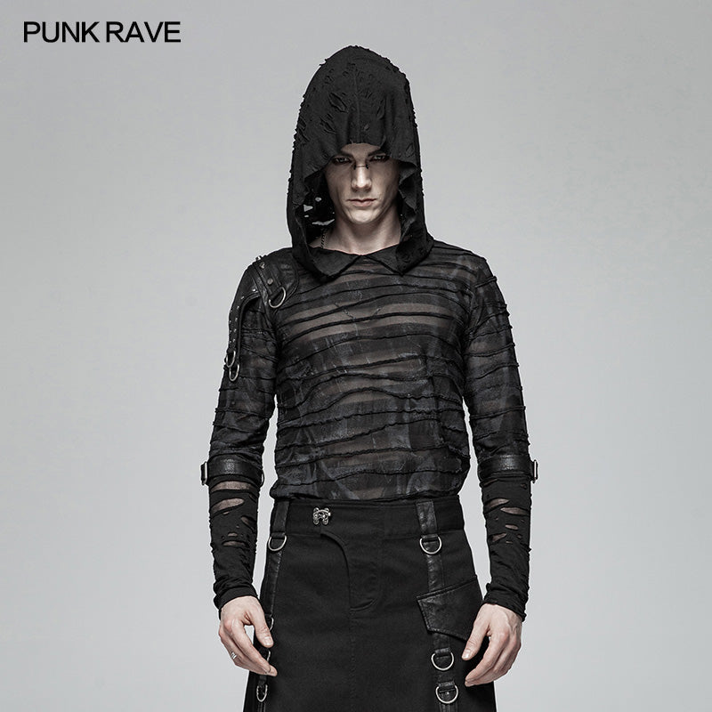 WT-559 Men Punk Dark Printing Long Sleeves Hooded T-shirt?-??Punk Rave Clothing