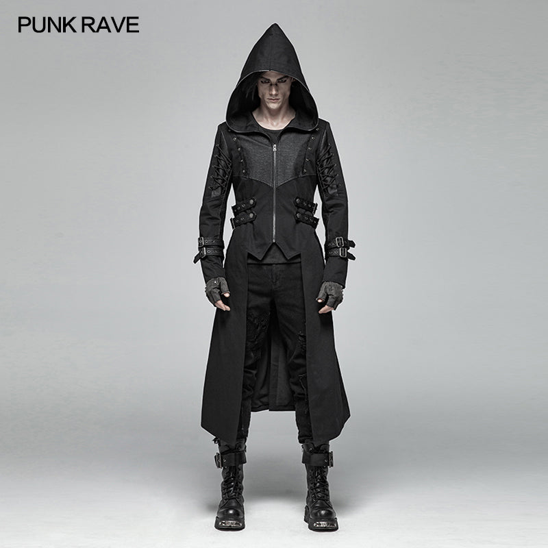 WY-1026 Men Punk Hooded Jacket Long Coat?-??Punk Rave Clothing