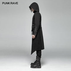 WY-1028 Men Punk Split Hooded Jacket Asymmetrical Long Trench Coat?-??Punk Rave Clothing