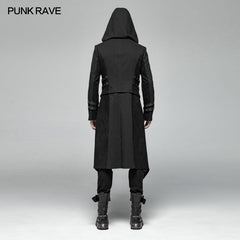 WY-1028 Men Punk Split Hooded Jacket Asymmetrical Long Trench Coat?-??Punk Rave Clothing