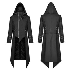 WY-1028 Men Punk Split Hooded Jacket Asymmetrical Long Trench Coat?-??Punk Rave Clothing