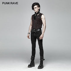 WY-1014 Goth black And Red V-neck Zipper Vest With Cross Decoration?-??Punk Rave Clothing