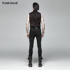 WY-1014 Goth black And Red V-neck Zipper Vest With Cross Decoration?-??Punk Rave Clothing