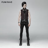 WY-1014 Goth black And Red V-neck Zipper Vest With Cross Decoration?-??Punk Rave Clothing
