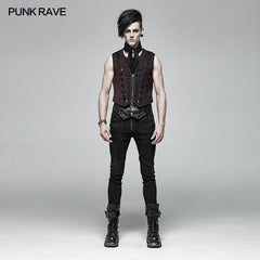 WY-1014 Goth black And Red V-neck Zipper Vest With Cross Decoration?-??Punk Rave Clothing
