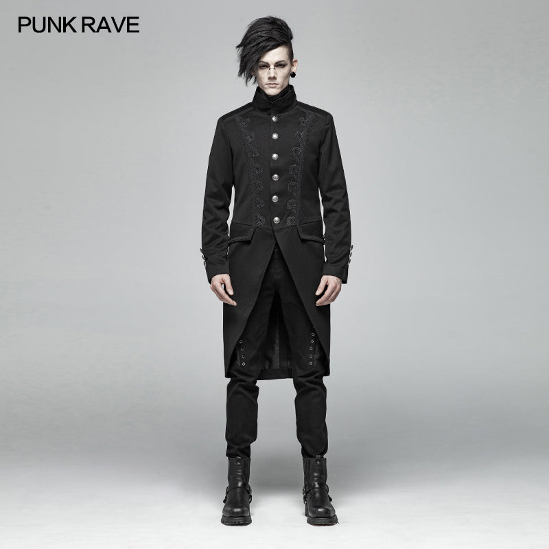 WY-1019 Men Gothic Standing Collar Mid-length Coat?-??Punk Rave Clothing