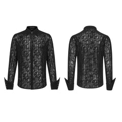 OY-1005 Gothic Lace Long Sleeve Flocking Shirt For Men?-??Punk Rave Clothing